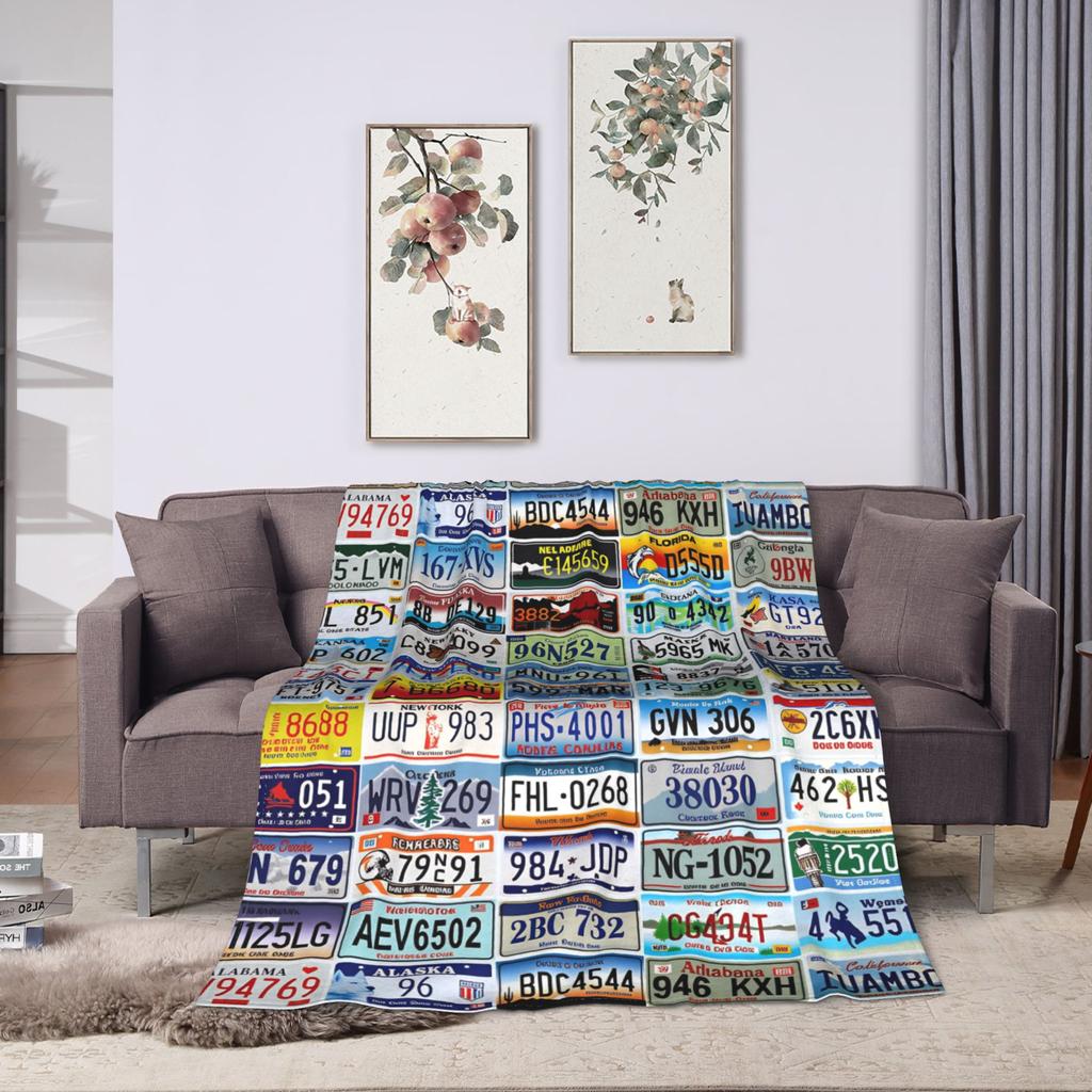 USA License Plates Soft Cozy Blankets Novelty Picnic Throw Blanket Bedroom Flannel Bedspread Sofa Bed Cover