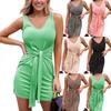 Летнее женское платье, новое мини-платье с завязками на нитках, повседневная однотонная женская одежда