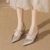 Silver High Heels Autumn New Pointed Head Light Mouth Pearl Word with Thick Heel Mary Jane Single Shoes Women
