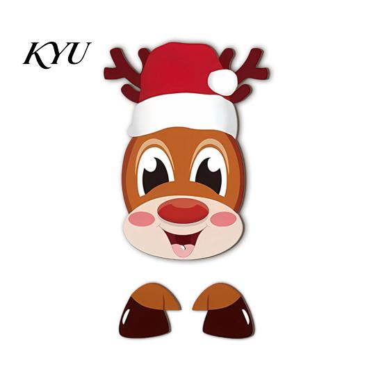 Winter Festive Garden Decor 2D Wooden Christmas Welcome Sign, Santa Reindeer Penguin Yard Ornament, Weather Resistant Decorations Cartoon Fence