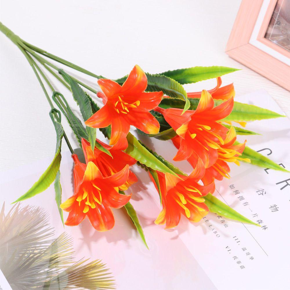 7Heads Colorful Water Grass Wedding Decor Fake Lily Persian Leaf Artificial Flowers Lilies Bouquet