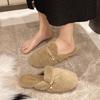 New Fashion Fur Shoes Ladies Slippers Low Cover Toe Platform Flock Luxury Slides Slippers Women Plush Flats Designer Soft Basic