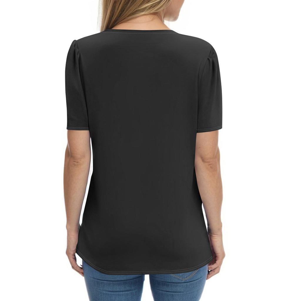 Женская модная повседневная однотонная футболка с V-образным вырезом и коротким рукавом на пуговицах