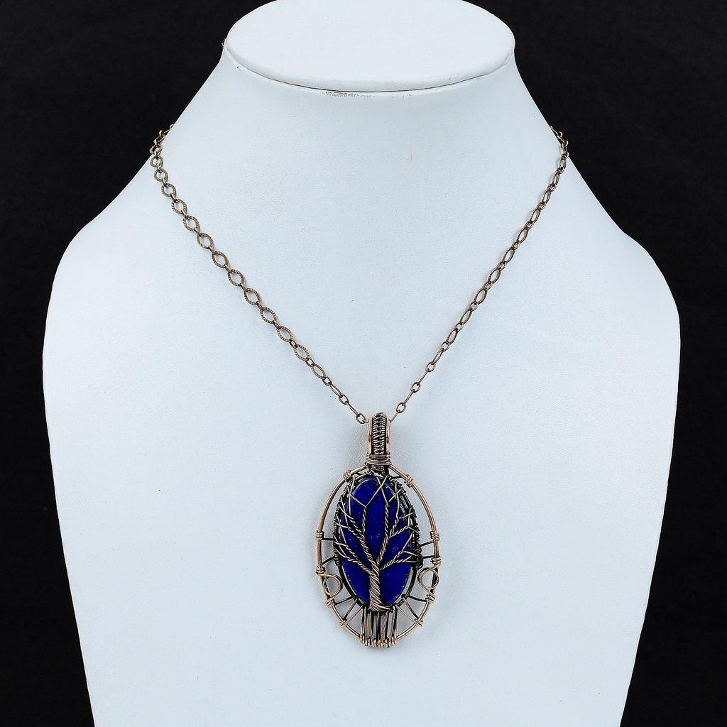 Подвеска Древо Жизни Лазурит Медная проволока Плетёная подвеска Подвеска с драгоценным камнем Лазурит Медные украшения Подвеска ручной работы Подарок для мамы