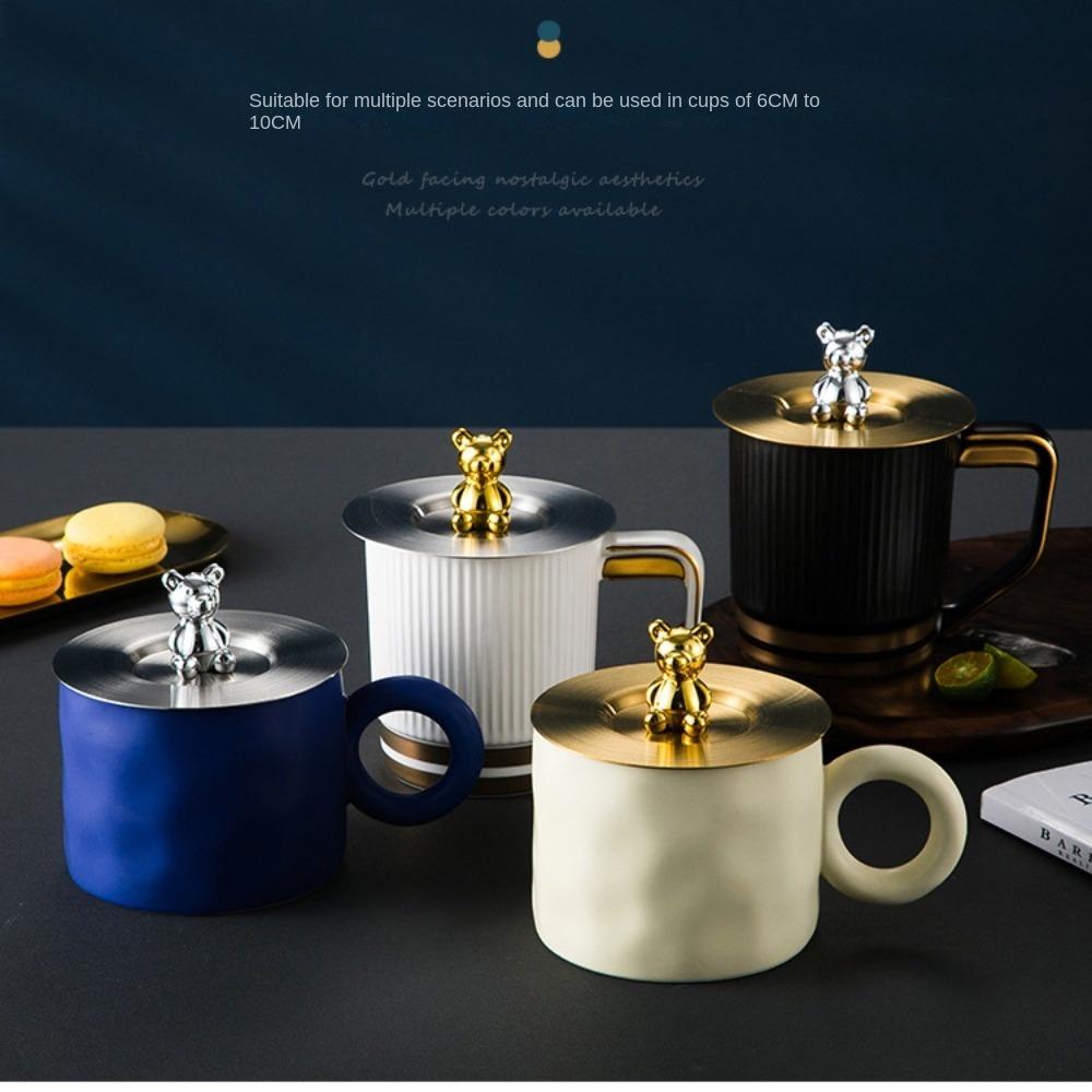 Reusable Stainless Steel Cup Lid Cap Leakproof Dustproof Cup Lid  Mug Ceramic Cup Glass Cup