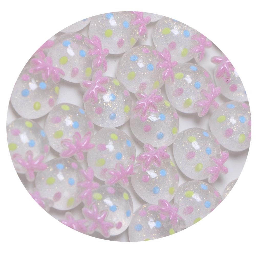 New Cute Glitter Pink White Strawberry Embellishments Flatback Resin Cabochon Sweet Fruit Slime Charms for Scrapbooking Decor