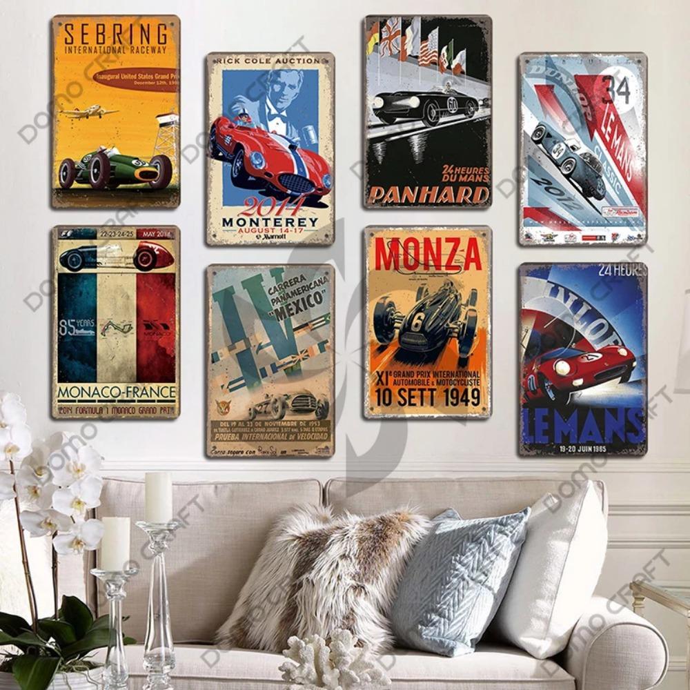 Racing Car Plaque Metal Tin Sign F1 Racetrack Vintage Poster Wall Art Decor for Garage Racing Club Home Wall Decoration
