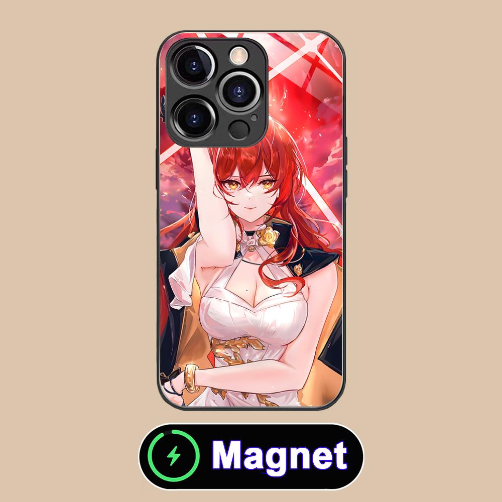 HSR Himeko Стеклянный чехол MagSafe для мобильного телефона iPhone 17 16 15 14 13 12 11 Air Pro Max Plus Mini Цветная крышка