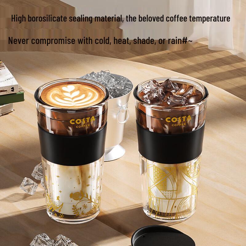 COSTA Double-Walled Insulated Glass Coffee Mug with Lid