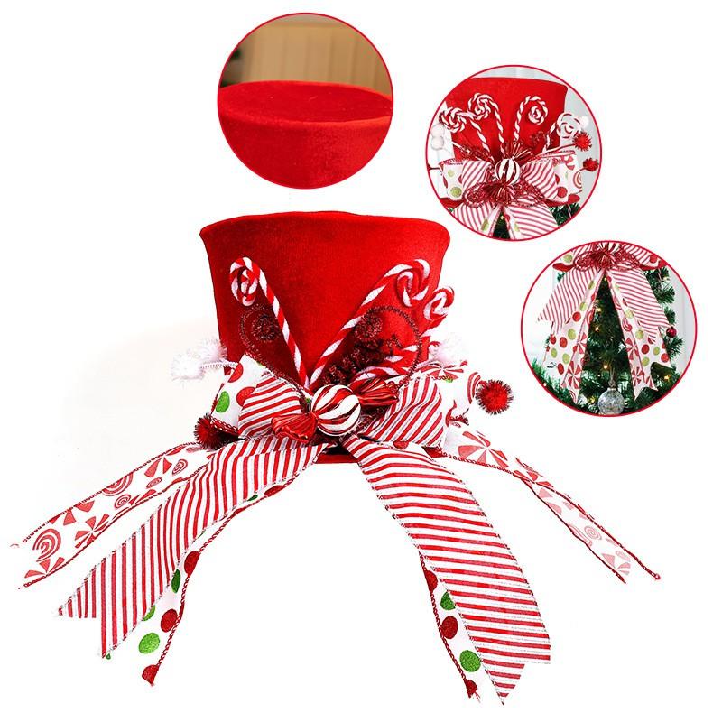 Christmas Tree Topper Hat Xmas Party Decoration Bow Star Cap