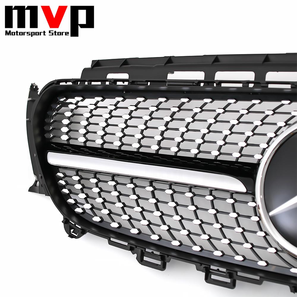 FCM5 Diamonds Style Racing Grille With Car Front Bumper Grill Silver Border Mirror 3D Emblem Logo For Mercedes Benz E W213 16-20 E300