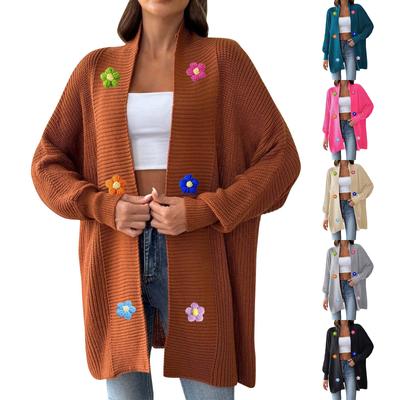 Женский модный свободный вязаный крючком вручную цветочный кардиган-свитер