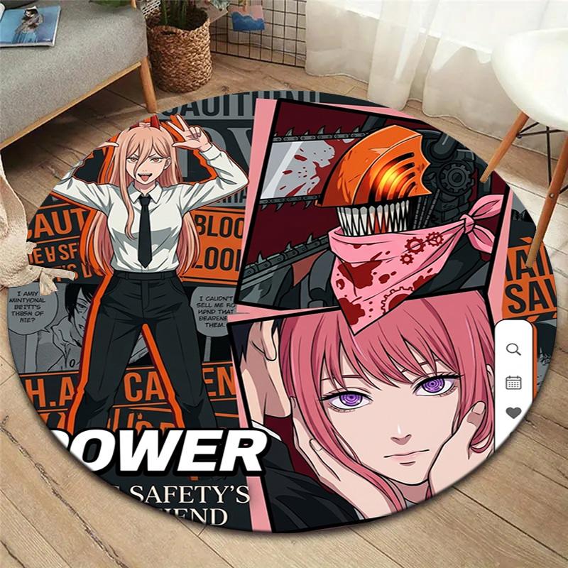 Chainsaw Man Round Area Rug Carpet Rug For Living Room Bedroom Sofa Playroom Decor Nonslip Floor Mat
