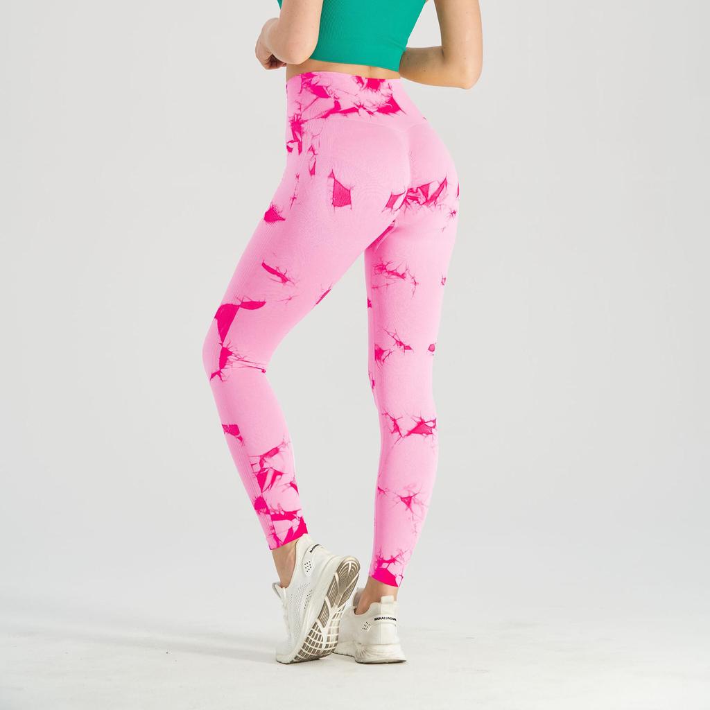 Женские леггинсы для йоги с высокой талией и принтом тай-дай - Суперэластичные бесшовные фитнес-леггинсы с эффектом «персиковых ягодиц»