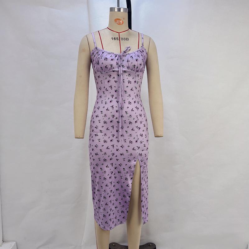 Лето 2025 г. Цветочное платье с разрезом – Женский сарафан в европейском и американском стиле