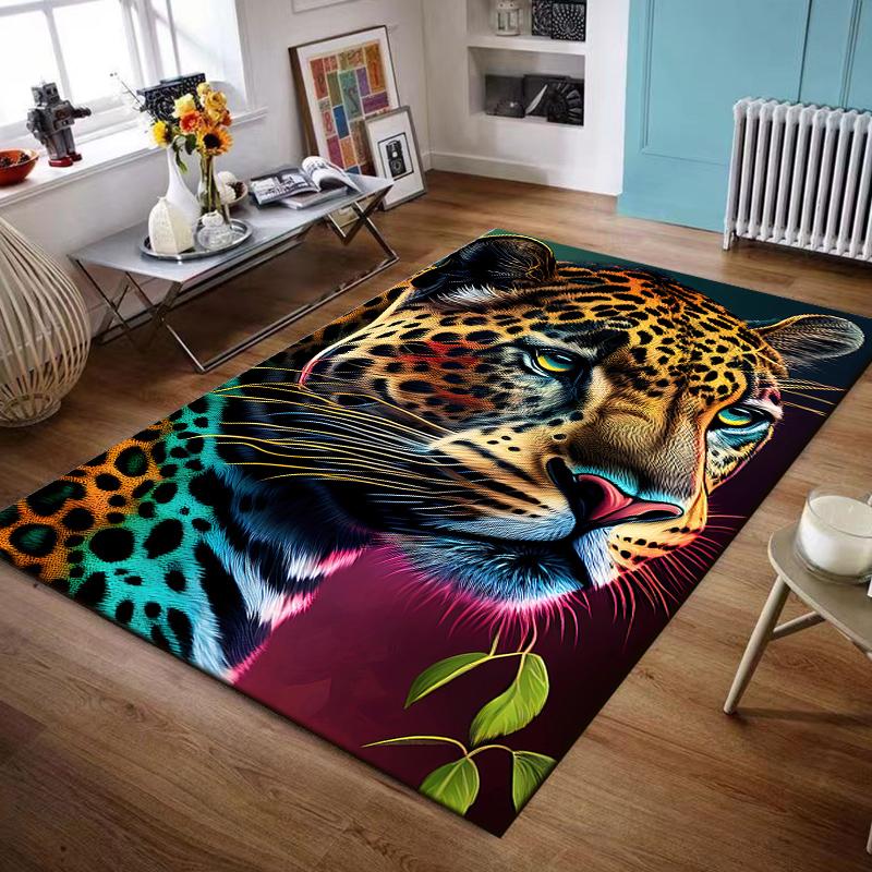 Colorful Leopard Portrait Rug Design Non-slip rug suitable for living room and bedroom sofas