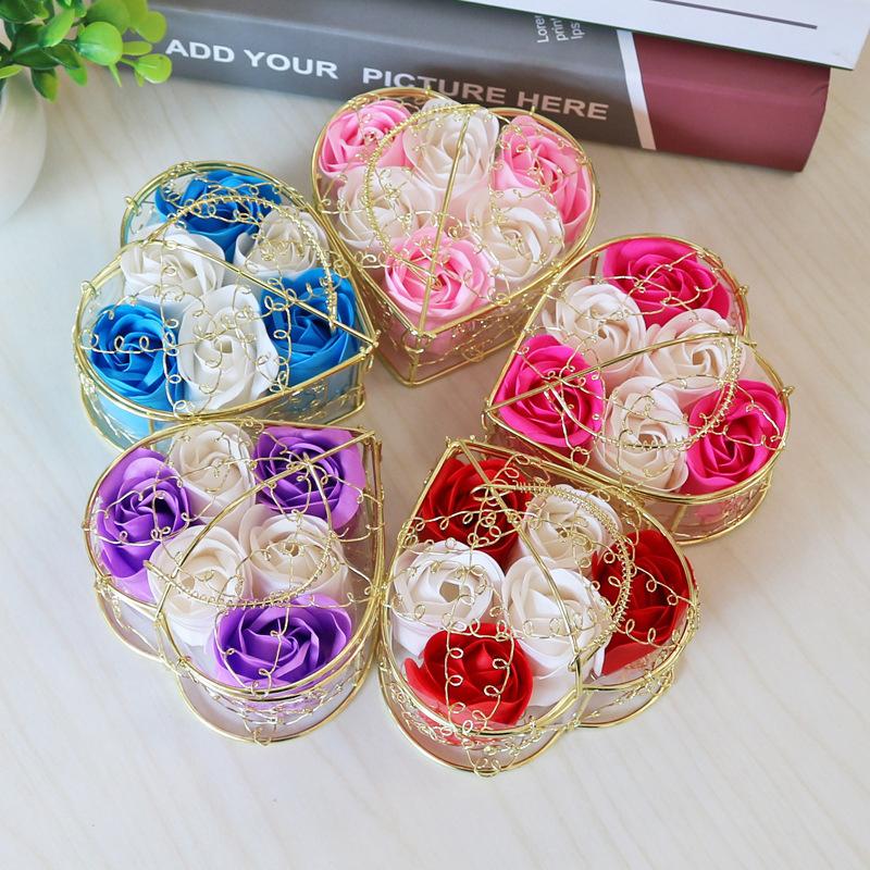 1PC Soap Flower Simulated Flower Valentine's Day Gift Rose Heart Box