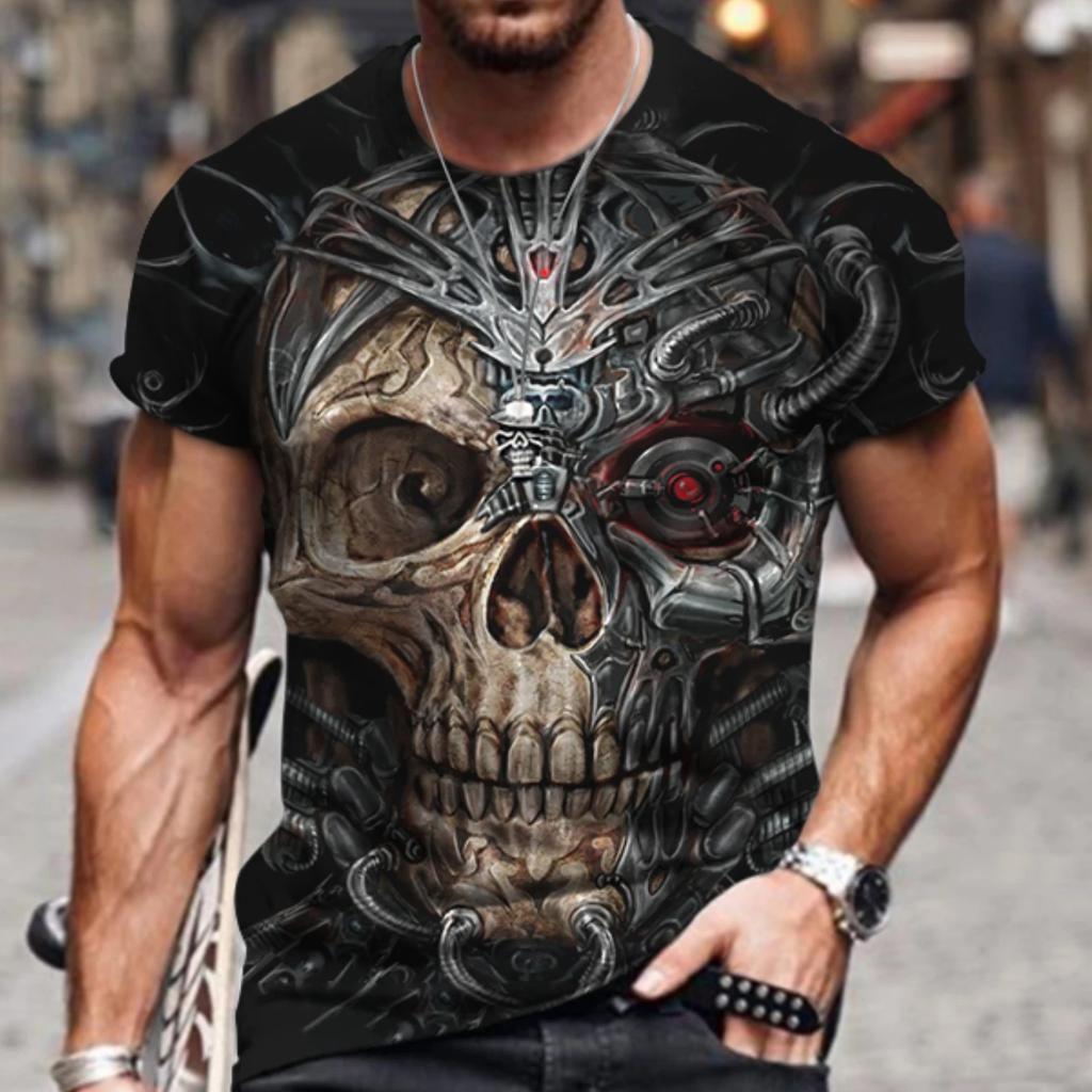 Винтажная Мужская футболка с 3d принтом ужасов и черепом, летняя классическая повседневная мужская футболка с круглым вырезом и коротким рукавом, модные свободные топы большого размера