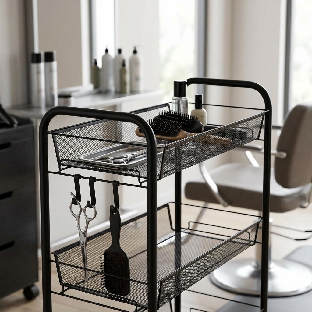 Hairdressing Trolley Cosmetic Spa For Salon Shelves Mobile Shelf On Wheels For Salon Black