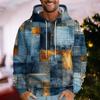 Men'S Loose Ethnic Style Imitation Denim Patchwork 3d Printed Hooded Sweatshirt Casual Fashion Sports Sweatshirt