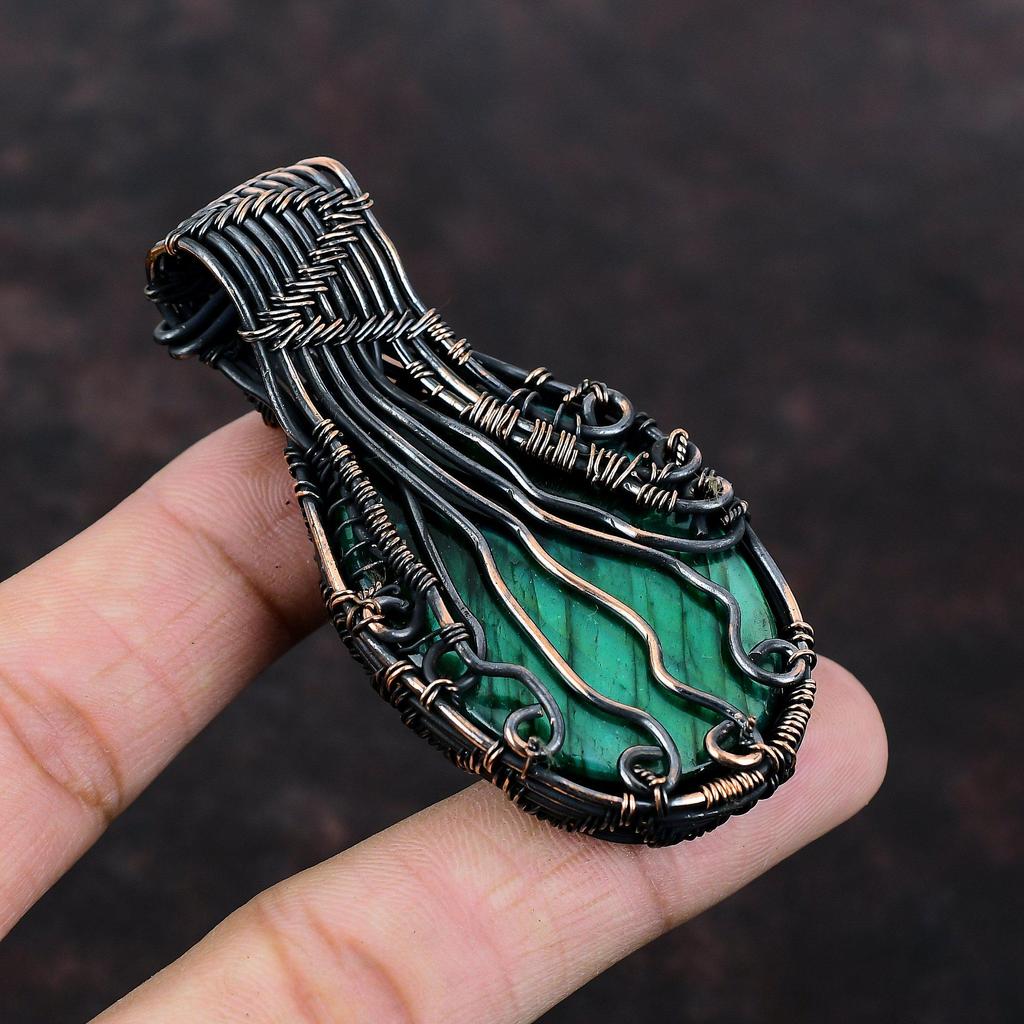 Tree Of Life Green Fire Labradorite Pendant Copper Wire Wrapped Pendant Rainbow Moonstone Pendant Handmade Gemstone Pendant Anniversary Gift