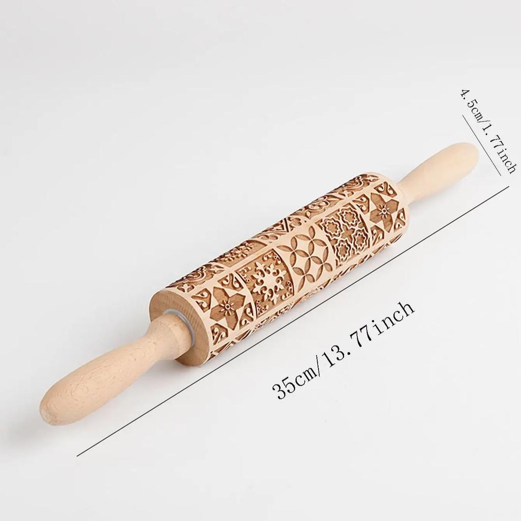 Exquisite Pattern Rolling Pin Wooden Embossing Baking Tools Reindeer Dough Engraved Square Grid Cookies Mold