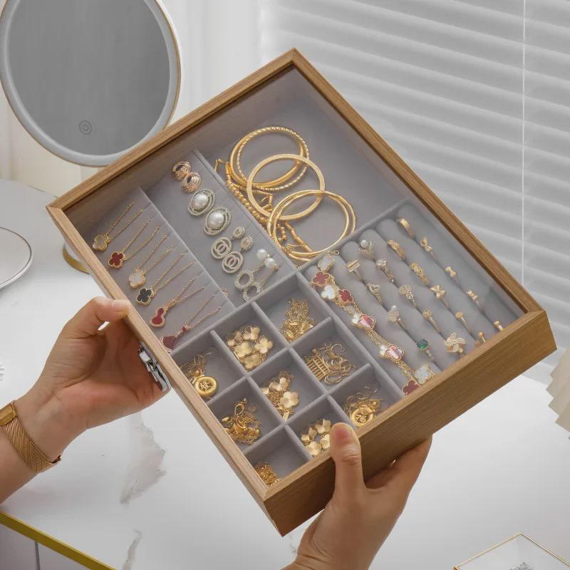 Transparent Dustproof Velvet Jewelry Box for Earrings, Bracelets, and Necklaces