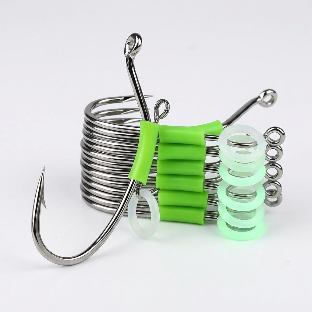10Pcs Night Glow Shrimp Lure Rigs for Sea Bass Fishing High-Carbon Steel Hooks with Glow Coating