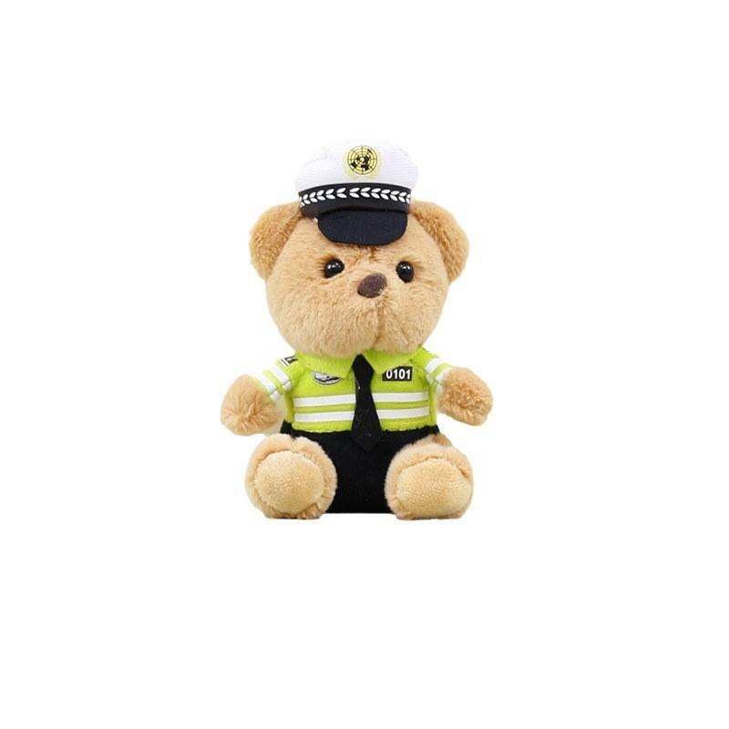 Adorable Traffic Police Bear Plush Toy Keychain Soft Stuffed Animal Accessory Perfect Gift