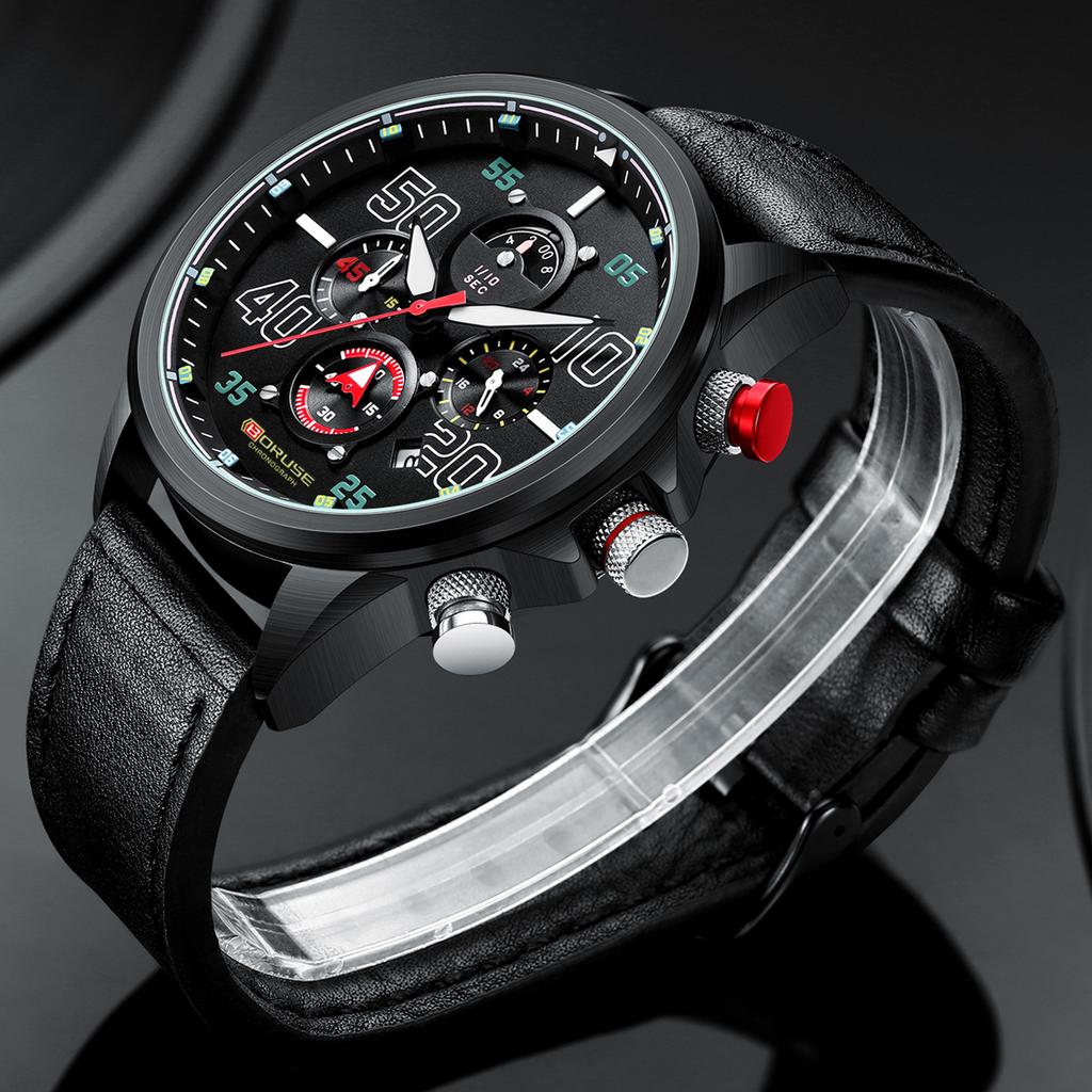 BORUSE Классические повседневные часы Мужские часы Большой циферблат Большие цифры Мужские часы Стрелочные кварцевые мужские часы Классические повседневные часы Кожаный ремешок