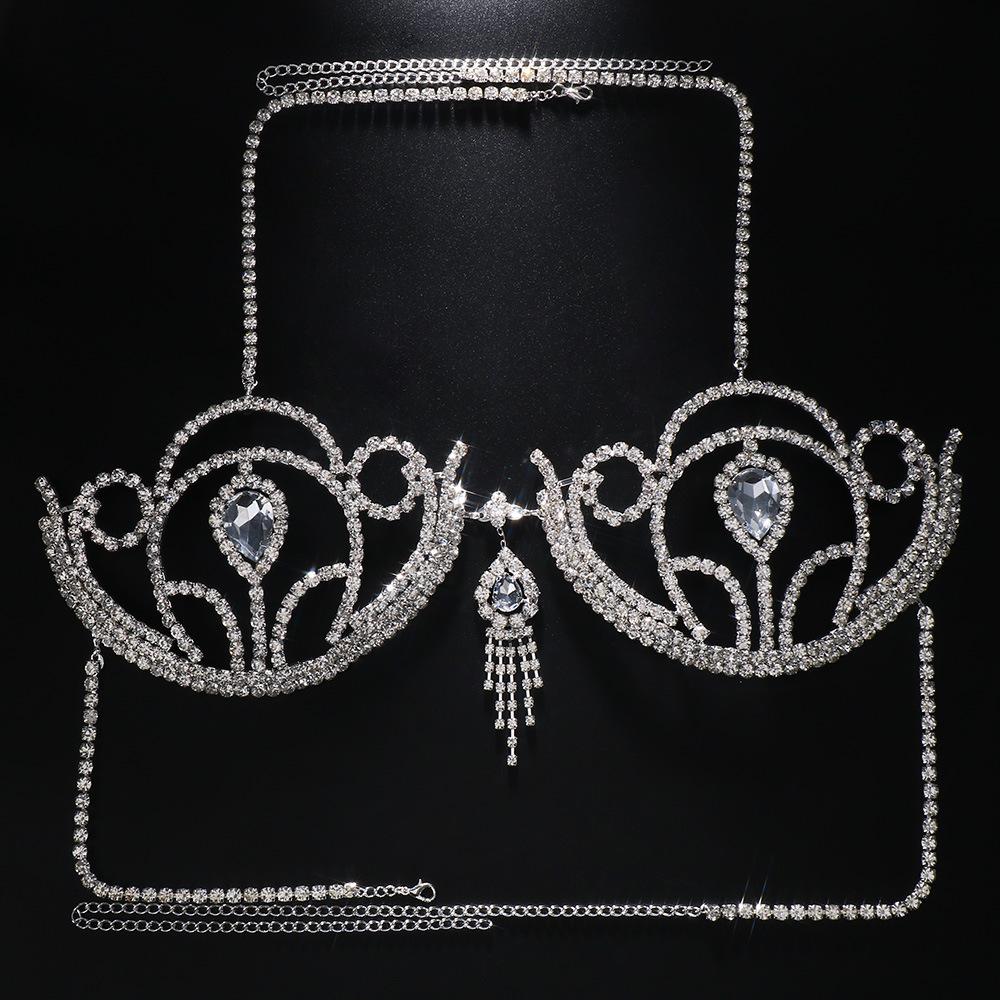 Beach Water Drop Chest Bracket Top Sexy Bikinis Body Accessories Nightclub Rave Bra Rhinestone Lingerie Jewelry for Women Dress Accessory