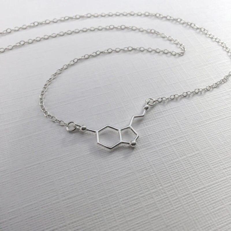 Pendant Necklaces Stainless Steel Chain Serotonin Molecule Science Chemistry Molecule Shape Necklace Couple Girlfriend Gift
