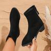 Fashion Fall New Pointed Toe Suede Rear Zip Block Heel Booties Women's Fashion Rear Zip Anti-Slip Wear-Resistant Single Boots