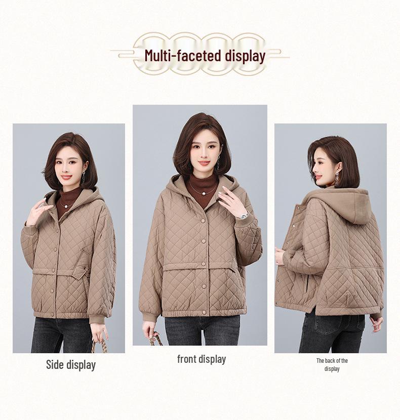 Women's Argyle Hooded Cotton Jacket 2024 - Thickened Short Coat for Autumn/Winter, Petite & Middle-Aged Styles