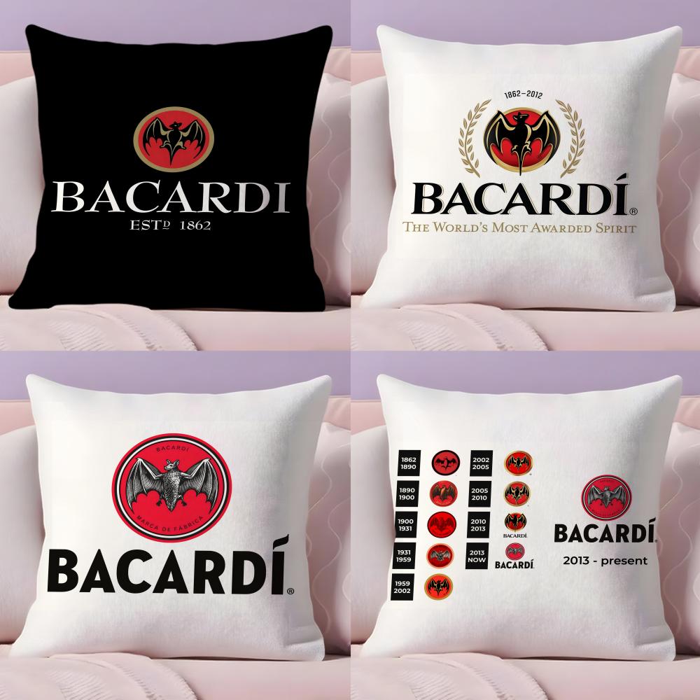 B-Логотип Bacardi Чехол на подушку Плюшевая ткань Мягкий Двусторонний печатный Невидимая молния Наволочка для дивана Домашний декор
