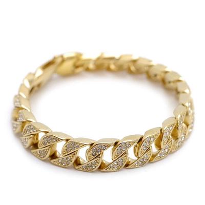Серебряный браслет Miami Cuban Curb Chain [Золотой, 4-гранная огранка, ширина 13 мм] Мужской, цирконий, нержавеющая сталь, цепочка в стиле хип-хоп