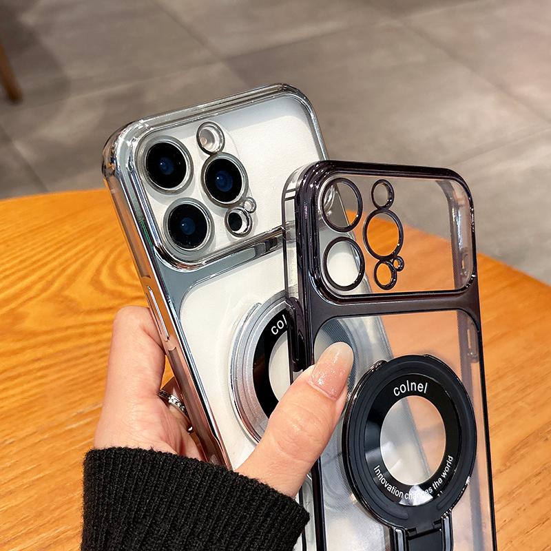 For Wireless Charging Case For For Iphone 17 Pro Max 17e 16e 14 15 13 12 11 16 Plus Transparent Plating Ring Holder Cover