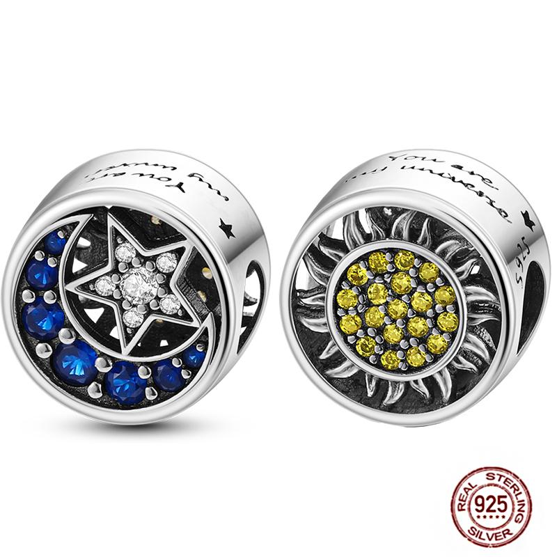 Круглые клипсы-шармы Plata Shining Moon Star Char Медные разделители Застежка-клипса Подходят для оригинального браслета Светящиеся бусины-цепочки безопасности DIY Ювелирные изделия