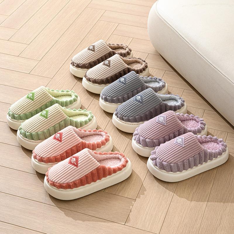 Хлопковые тапочки женские осенне-зимние домашние комнатные с толстой подошвой, плюшевые, теплые, с мягкой подошвой, нескользящие хлопковые туфли