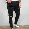 Эластичные узкие джинсы с потертостями до колен, мужские рваные байкерские джинсовые брюки, однотонные потертые уличные черные брюки, мужские спортивные штаны
