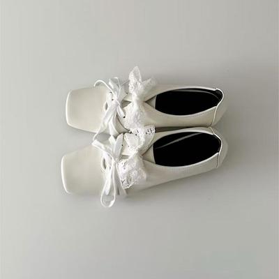 Туфли Мэри Джейн на шнуровке из овчины, маленькие кожаные туфли, женские туфли на толстом каблуке с квадратным носком на шнуровке, балетки, кожаные лоферы