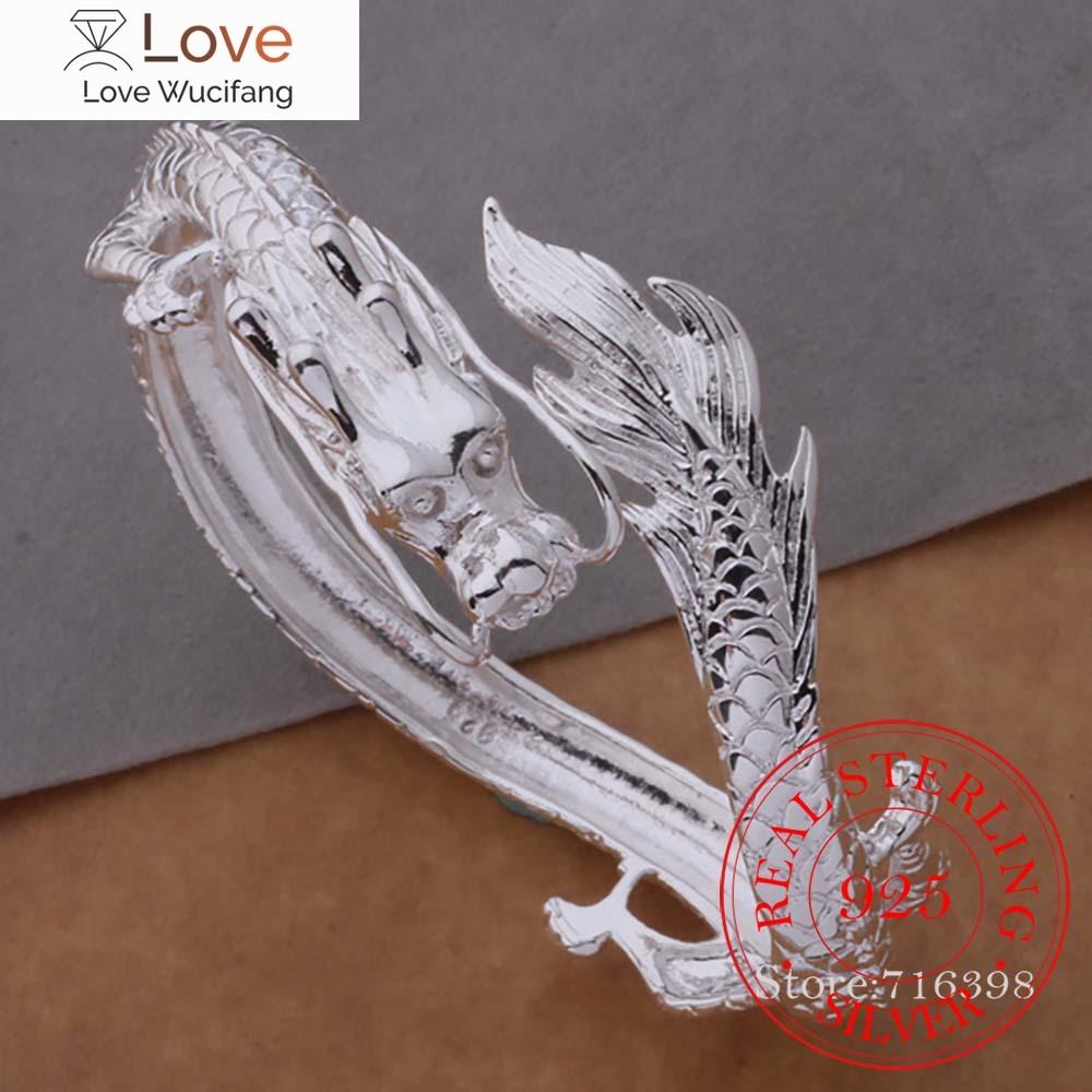 Настоящие серебряные мужские браслеты, браслеты, изящные открытые браслеты-манжеты с драконом для мужчин, подарок на день святого Валентина для влюбленных на день рождения /adagw