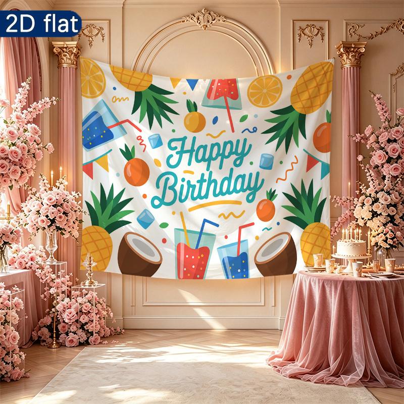 Birthday Party Gifts Tropical Polyester Fabric Banner, Multicolor Polyester Backdrop for Wall Hanging Decor
