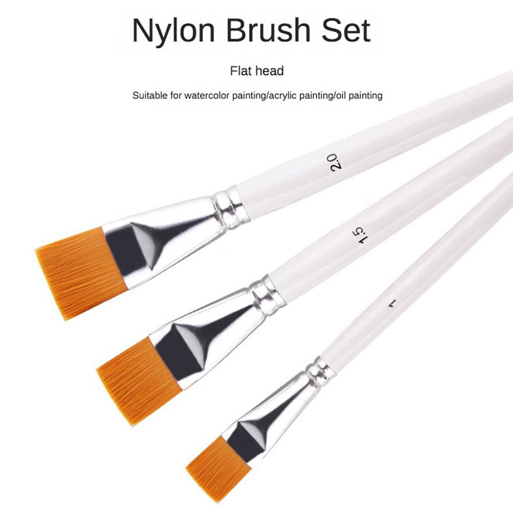 3 шт./набор кистей для масляной живописи с большой плоской головкой, 3 цвета, короткий стержень, набор из нейлоновых ворсовых кистей для акварели, студенческие принадлежности для акрила