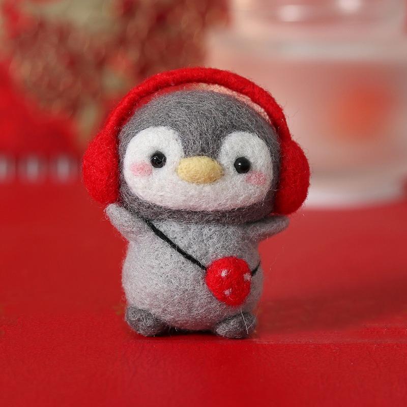 Cute Animal Wool Felt Penguin DIY Material Package Handmade Craft Needle Felting Kit Non-finished Doll Felt Poked Kitting Set