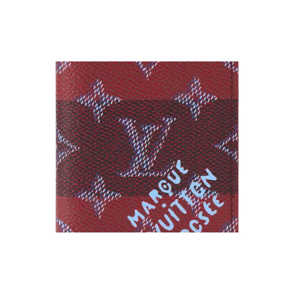 Louis Vuitton Pocket Organizer Red Stripes Monogram Heritage Canvas Women Wallets M26536