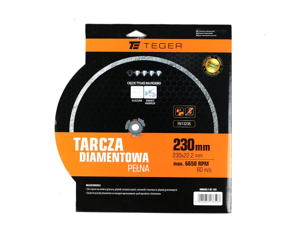 TEGER wet cutting diamond disc, solid, 230x22.23