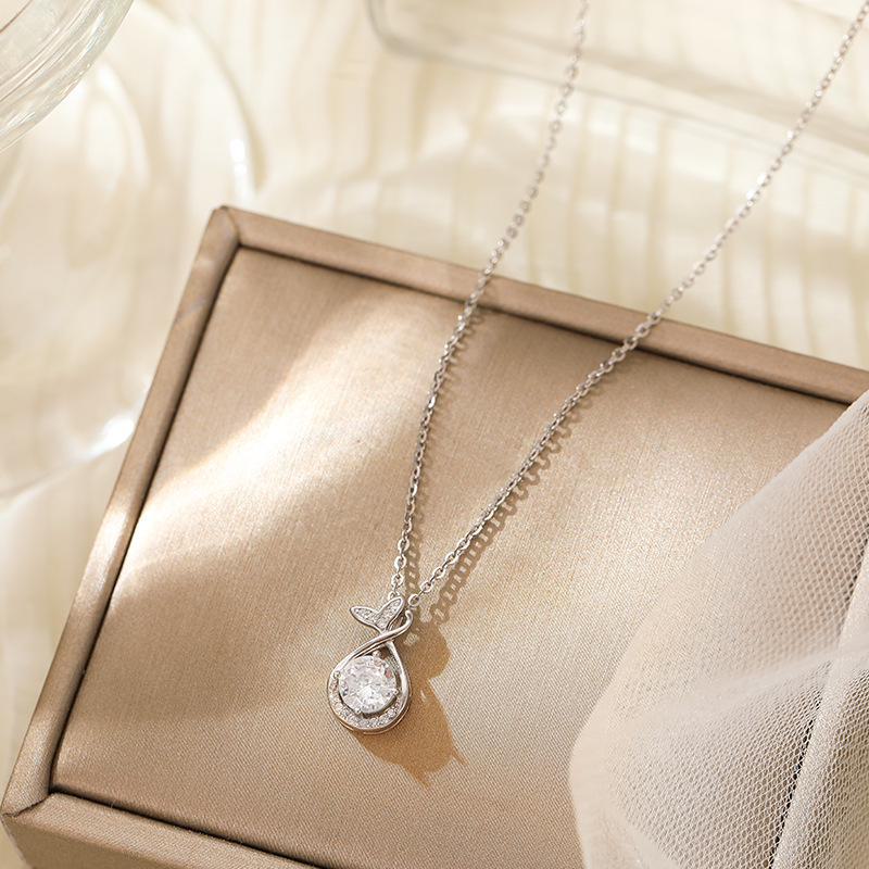 Banyan Tree S925 Silver Zircon Fishtail Necklace - Elegant Luxury Pendant for Women