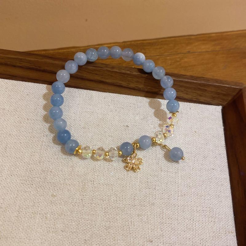 Аквамариновый Свежий Цирконовый Цветочный Хрустальный Браслет из Бусин Легкая Роскошь Премиум Браслет Браслет Изысканные Нишевые Украшения