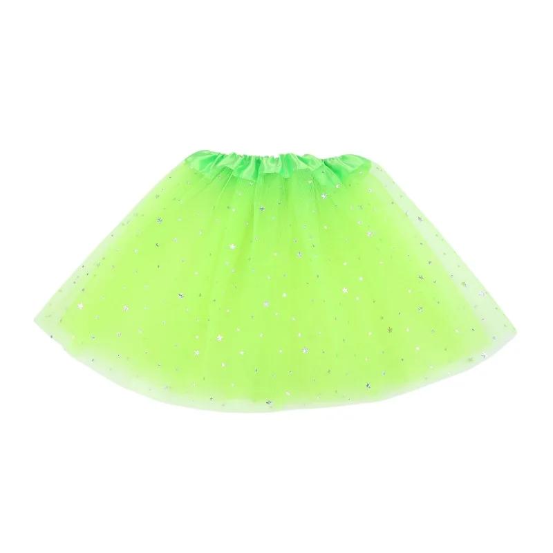 Kids Glitter Dance Skirts Girls Tulle Star Short Tutu Skirt Cheering Sequin 3 Layers Tulle Toddler Pettiskirt Child Chiffon 2-8